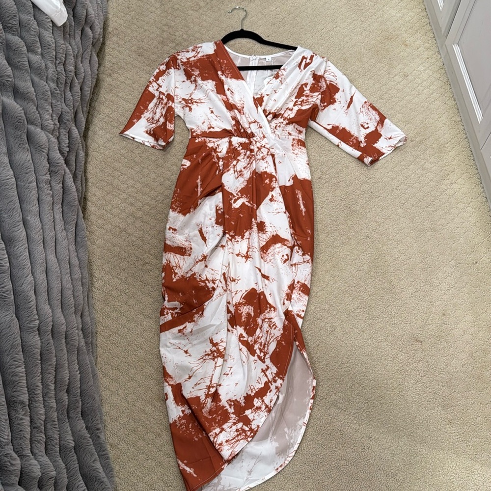 White and Burnt Orange dress size S with tags never worn
